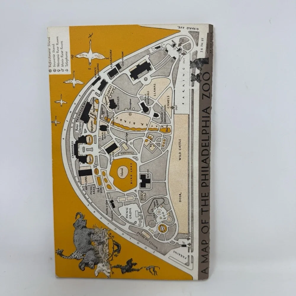 1953 Philadelphia Zoo Guide Book Map Roger Conant Vintage Zoological 9th Edition